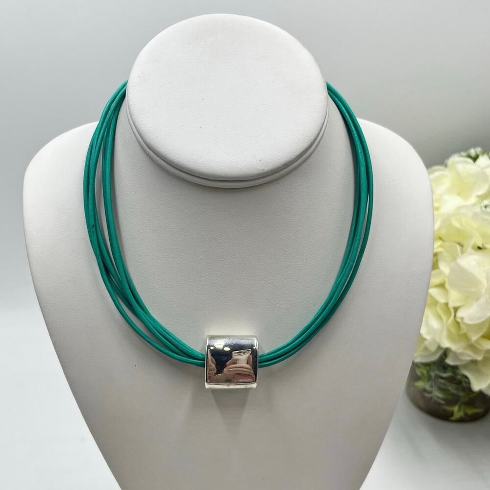 Simon Sebbag Israel Designer Multistrand‎ Turquoise Teal Leather Slide Necklace